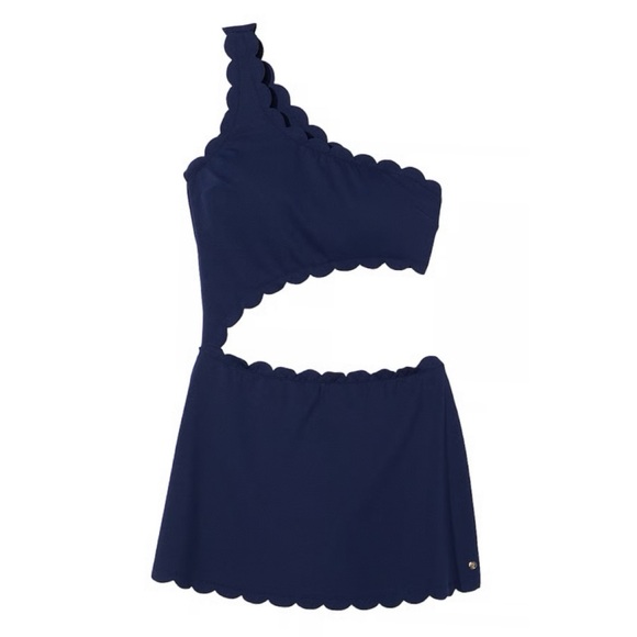 VICTORIA’S SECRET • Navy Blue Scallop Trim One Shoulder One-Piece Swim Dress - Picture 3 of 16